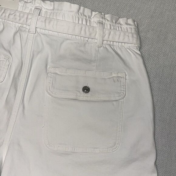 AE 14-16 White Stretch Relaxed Fit Paper Bag Denim Belted High Rise Mom Shorts - Picture 13 of 15